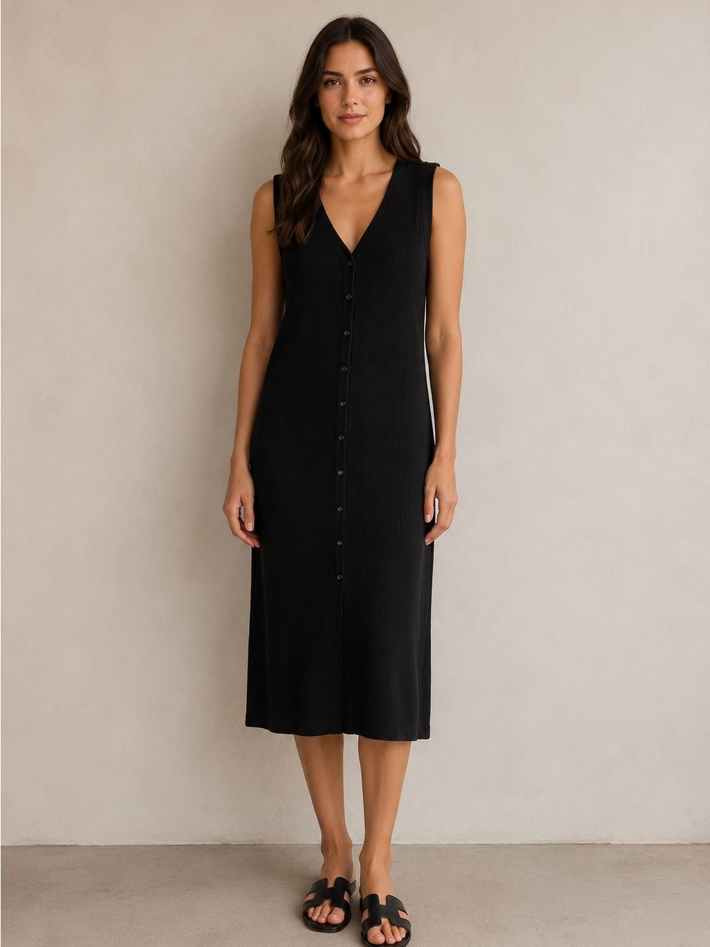 Womance black ribbeb buttons front dress size XL